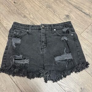 Black denim shorts distressed size 10